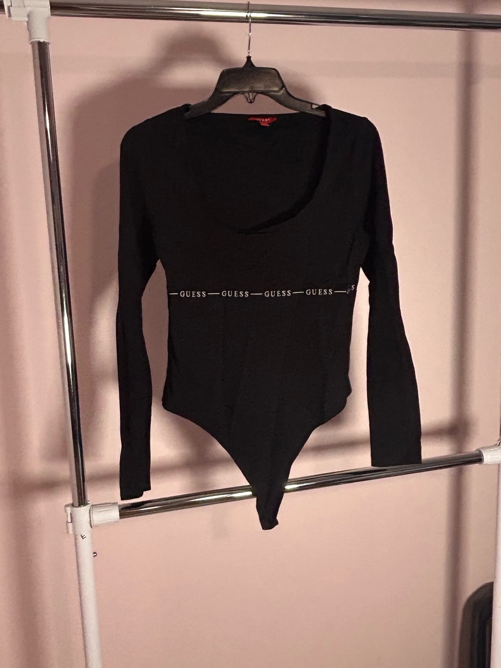 GUESS Black Long-Sleeve Scoop Neck Logo Bodysuit